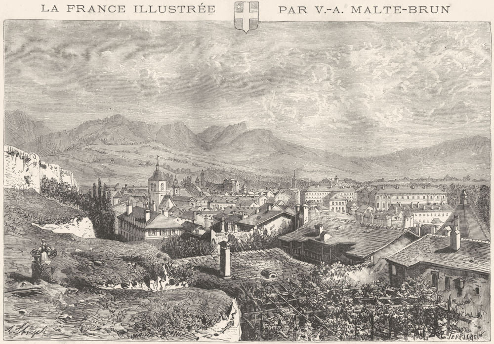 SAVOIE. Chambéry 1883 old antique vintage print picture